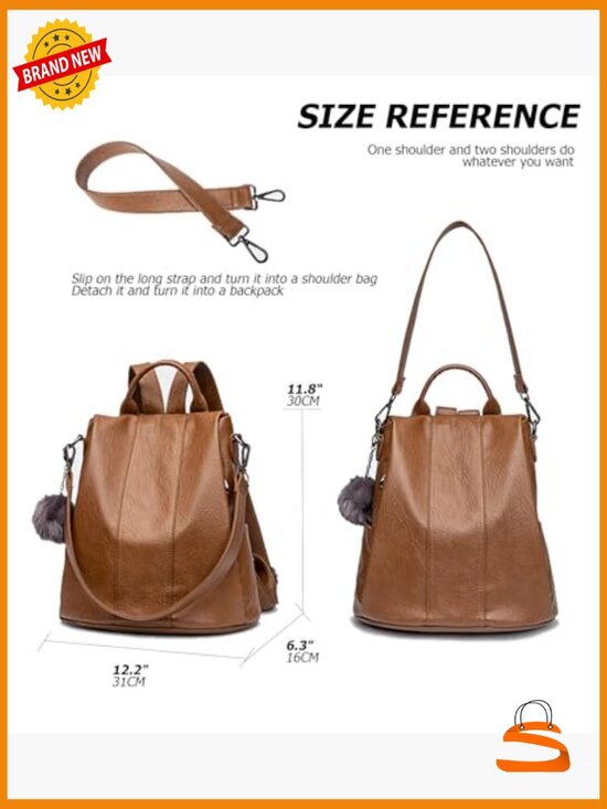 Vintage Faux Leather Backpack, Anti-Theft Convertible Handbag Rucksack for Women main image 4
